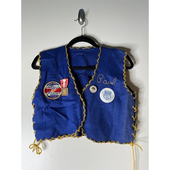 Vintage 1960s Boy Scout Blue wool vest with patches & pins Chicagoland NR! - Picture 2 of 9